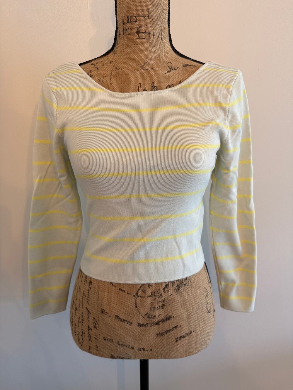 Zara Women’s Green Striped Long Sleeve Crop Top Size Large